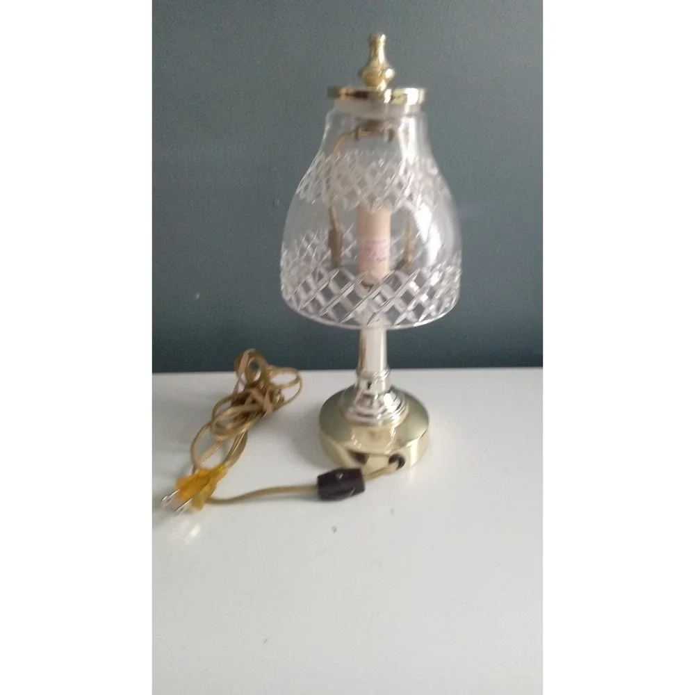 Vintage Heavy Cut‎ Crystal And Brass Tripod Pedestal Boudoir Lamp, Table Lamp
